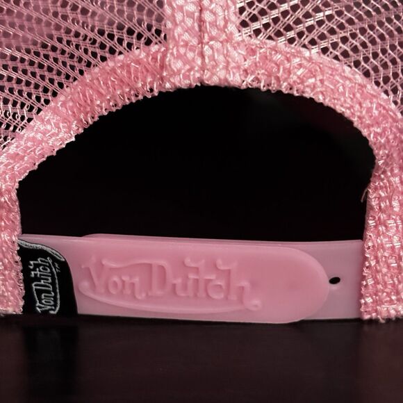 Von Dutch Rhinestone Bling Light Pink SnapBack Trucker Hat 2000s - Picture 8 of 12